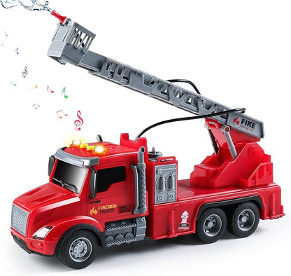 DWIRCTYS Kids Toys for 3 Years Old Boys,Friction Powered Fire Truck Toy with Lights and Sounds,Water Spray & Rotating Ladder,Birthday Gifts for Boys Girls