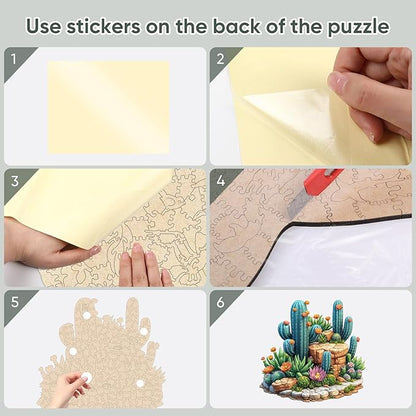 delobil Succulent Cactus Wooden Puzzles for Adults, 500 Pieces Jigsaw Puzzles, Unique Shaped Medium Size Liberty Wood Puzzle Gift for Adults and Kids, Family Game 16.7'' x 16.2''