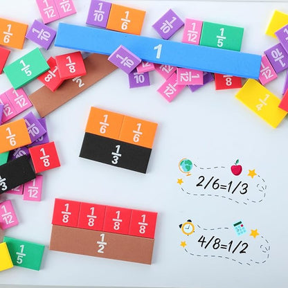 36 Sets Fraction Tiles Set for Math Classroom Fractions Manipulatives Math Learning Manipulatives for Home School Supplies