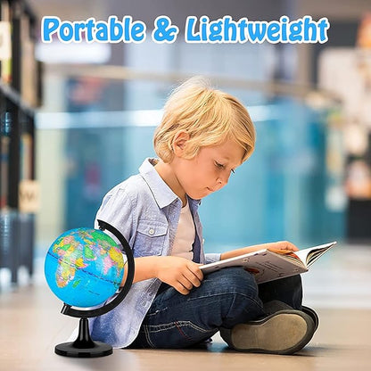 Wizdar 5.5" World Globe for Kids Learning, Educational Rotating World Map Globes Mini Size Decorative Earth Children Globe for Classroom Geography Teaching, Desk and Office Decoration-5.5 inch