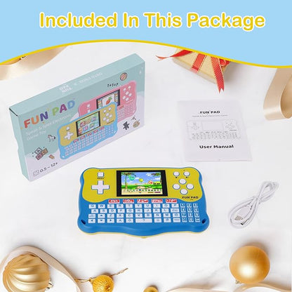 Kids Tablet/Baby Learning Pad with 102 Activities/Toddler Tablet with ABC/Words/Music/Math Interactive Educational Electronic Toys Gifts Handheld Game for Preschool Boys Girls Ages 3-12 (Blue-)