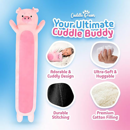 Big Pig Plush Body Pillow for Kids | Long Stuffed Animal Cuddle Pillow | Soft Hugging Toy | Plushie Gift for Girls & Boys | Long Plush Body Pillow for Sleep & Comfort | Medium, 35 Inches