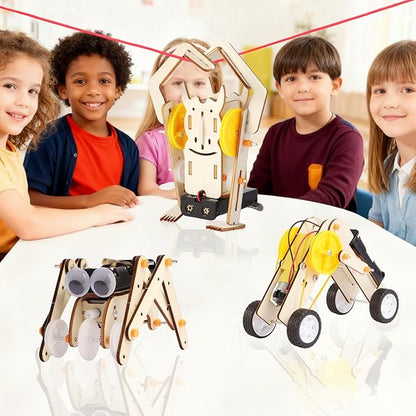 3-in-1 Robot Toys STEM Kits for Kids Ages 8-12 Build Wooden 3D Puzzle Robots Rope-Climbing, Roller & Walking Robot Model DIY Science Projects Crafts Gifts for Boys & Girls 6 7 8 9 10 Year Old