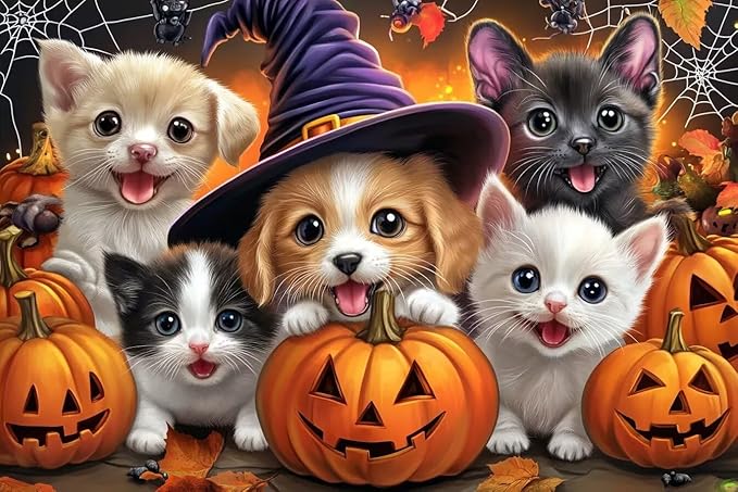Adult Wooden Puzzles for Halloween Cats and Dogs, Chunky and Sturdy Puzzles - Exquisite Design -70 Pieces - Ideal for Relaxation and Entertainment