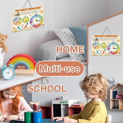 Interactive Calendar for Kids Ages 3+, Wooden Toddler Calendar, Teaching Seasons, Years, Months, Days of Week, Daily Activity Calendars for Kid Preschool & Homeschool (03 - Custom Name)