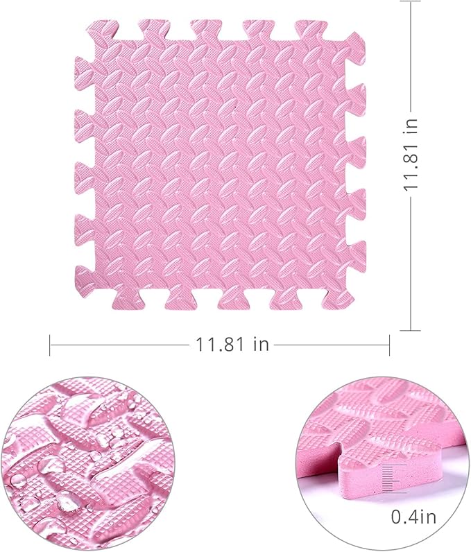 16 Tiles, 0.4 Inch Thicked Interlocking Floor Mats with Solid Colors, Squares Baby Play Mat, EVA Foam Puzzle Floor Mat Foam Mats for Kids, Baby, Toddlers (Beige/Pink)