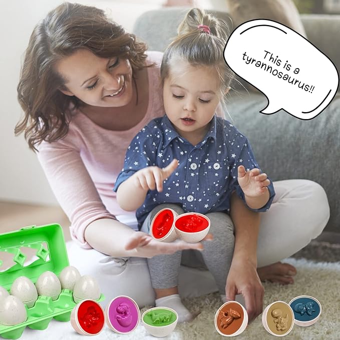Dinosaurs Eggs,Egg Toys for Toddlers,Montessori Geometric Egg Puzzle Toy Early Educational Learning Color Sorting & Shape Matching Fine Motor Games Birthday Gifts for Boys Girls