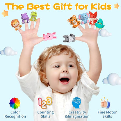 Oriate Animal Toddler Learning Toys, Sensory Learning Toy Safari Animal for Counting Sorting, Zoo Animals Educational Finger Puppets Stacking Montessori Toys, Kids Birthday Gift 20Pcs 12M+