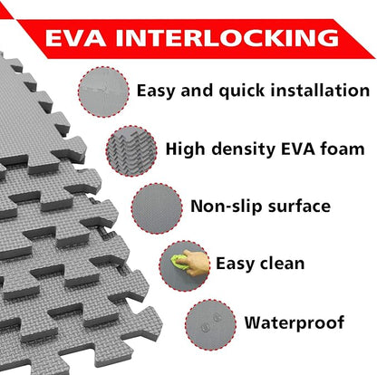 meiqicool Foam Play Mat Thick Soft EVA Interlocking Foam Floor Mats Children Yoga Exercise Multi Jigsaw Puzzle Blocking Board Kids Playmats Play Grey 18 Piece L