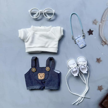 17cm Doll Clothes Set, 5 Pieces Dress Overalls Outfit Set for 6.7inch Doll Suit, Cute Fashion Hat & Clothes Accessories for 1st/2nd/3rd Gen Dolls Play & Display
