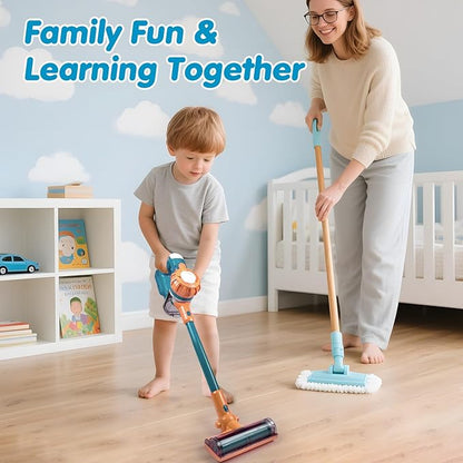 3-in-1 Kids Vacuum That Really Works – Working Toddler Vacuum Cleaner with Real Suction, Montessori Pretend Play Cleaning Toy Gift Set for Boys and Girls Ages 3+