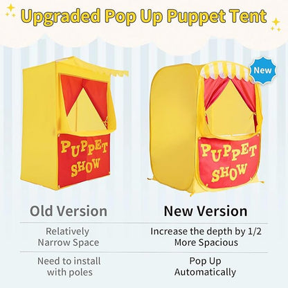 Alvantor Pop Up Puppet Show Theater & Lemonade Stand, Pretend Playhouse Kids Play Tent, Puppet Stage Tabletop Sets for Toddlers Curtain Fordable, Indoor & Outdoor Children Drama 29"X29"X43"H, 1 pc