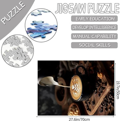 Tucocoo Coffee Beans Jigsaw Puzzle 1000 Pieces Puzzles for Adults, Coffee Cup Food Art Jigsaw Puzzles for Challenging Family Activity Games 27 x 20 inch Colorful DIY Puzzle for Home Decor Gifts