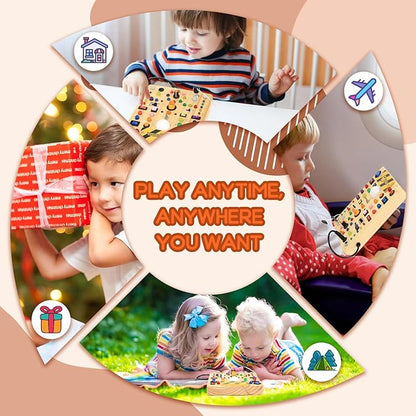 Busy Board with 19 LED Light Switches, Montessori Toys for 1 2 3 Years Old, Wooden Sensory Board, Toddlers Toys Activity Travel Toys for 1 2 3 Year Old Boy & Girl Birthday Gift (Big)