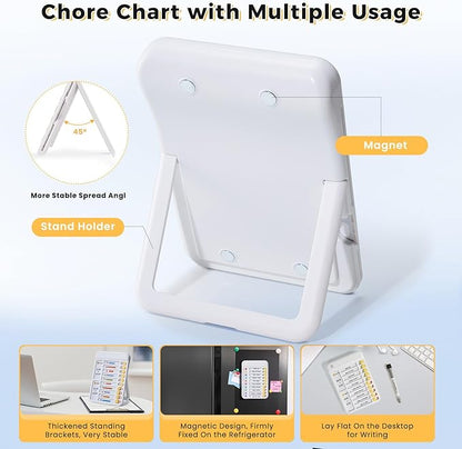 Magnetic Chore Chart for Kids, ADHD Tools for Kids to Do List Checklist Task Board Routine Chart Planning Board for Fridge with 10 Sliders and Magnetic Marker - White