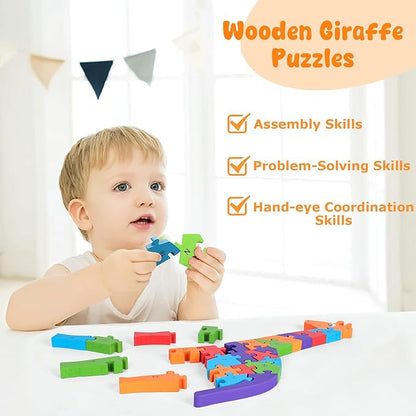 LovesTown Wooden Alphabet Puzzle for Kids, Learning Toy, Giraffe Montessori ABC Educational Letter and Number Jigsaw for Toddlers