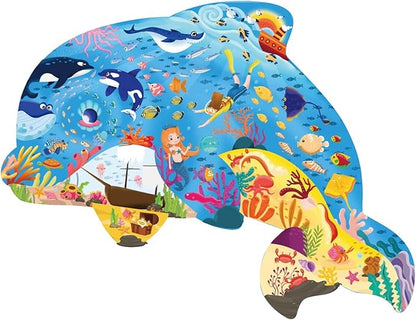 Floor Puzzles for Kids Ages 3-5, 4-6, Big Pieces Jumbo Puzzles Colorful Animal Shaped Puzzle Learning Educational Toys Games Gifts for Children(Dolphin-36 Pieces)