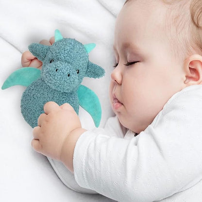 Baby Dragon Soft Rattle Toy, Plush Dinosaur Infant Shaker Rattle Easy-Grasp Stuffed Animal Toy, Gifts for Newborns Babies Toddlers Boys Girls, Cyan, 6 Inches