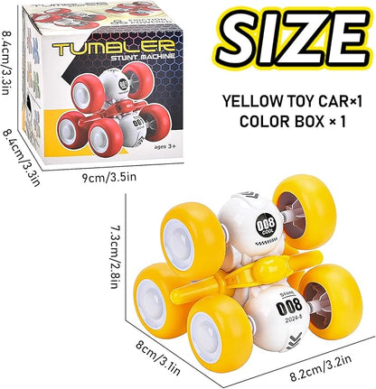 Pull Back Truck for Toddler Boys for Ages 3-5,6 Rounds Inertia 360° Rotating Stunt Car Toys 3 4 5 6 Year Old Kids,Push and Go Vehicle Toy Party Favors for Boys Girls Birthdays Present (Yellow)