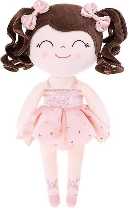 Gloveleya Baby Dolls Soft Snuggly Curly Hair Ballerina Doll First Baby Girl Gifts Plush Ballet Doll with Lace Mesh Dress Pink 14inches Ballerina Series