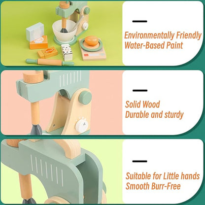 Wooden Blender Toys Play Set for Kids, Cookies Bake Mixer Toy, Montessori Pretend Play Food Kitchen Accessories for Toddler Girls and Boys (Blender)