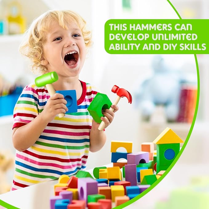 Deekin 16 Pcs Toy Hammer Simulation Small Wooden Plastic Maintenance Tools Hammers Educational Toys for Teens Girls Boys School Birthday Games Party Supplies (2 Style Toy Hammer)