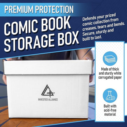 Premium Short Comic Book Storage Box (5 Pack - White). Thick Cardboard Comic Book Box/Cabinet. Comics Books Bin for 150-175 Collectibles. Comics Boxes Storage Case/Cabinet to Showcase Collectibles.