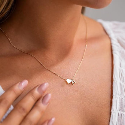 Turandoss Heart Initial Necklace for Women Teen Girls - 18K Gold Plated Letter A-Z Pendant Necklace Dainty Heart Necklaces Tiny Initial Necklaces Birthday Gifts for Women Jewelry