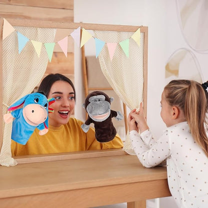 6Pcs Hand Puppets for Toddlers - Stuffed Animal Puppets for Kids, Including Lion, Zebra, Gorilla, Giraffe, Rhino and Donkey for Puppet Show Theater, Stocking Stuffers for Kids