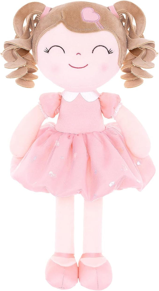 Gloveleya Baby Doll Baby Girl Gifts Plush Curly Kids Girl Toys with Love Toys for Ages 2-4 Toddler Toy 16" Pink