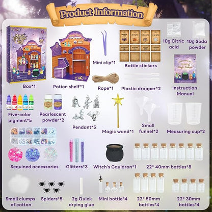 BEIREG Magic Potion Kits for Kids, Potion Making Kit with 20 Magic Mixed Potion Bottles & Witches Cauldron, Mystery House Craft for Christmas Halloween Crafts Gifts for Kids Girls 6 7 8 9 10+