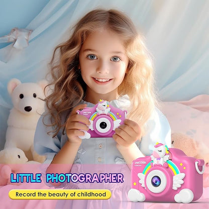 Unicorn Camera for Girls Boys with Cartoon Silicone Cover, Digital Mini Toddler Camera Toys for 3 4 5 6 7 8 9 10 11 12 Year Old Kids Birthday Chirstmas Gifts - Personal Video Players (Unicorn Pink)
