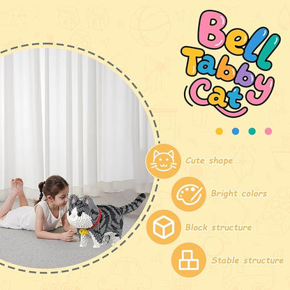 Animal Gray Striped Bell Cat Micro Mini Building Blocks Sets Large Cute Cat Building Kits Model Toys Gift for Adults Kids Teens 6500 PCS
