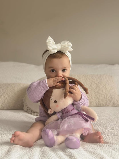 Personalized Soft Baby Doll Toys for Girls (16''), My First Birthday Gift, Christmas Dolls, Leya Doll Baby Rag Doll Plush Toys for Toddler Kids Infants -Princess Coral - Violet