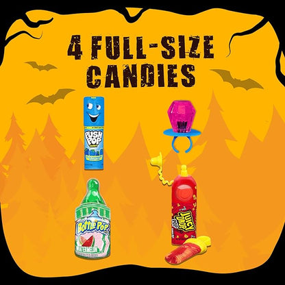 Halloween Candy Variety Pack Bag, 4 Ct Individually Wrapped Lollipops, Ring Pop, Push Pop, Baby Bottle Pop & Juicy Drop For Birthday Party Favors, Trick or Treat, Halloween Candy Bowls, Kids Gifts