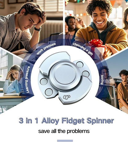 3-in-1 Alloy Fidget Toys Adults - Fidget Spinner,Clicker,Slider Modes,Ultra-Silent,High-Speed Rotation,3-Minute Spin Time,Compact Stress Relief Toy for Adult(2 Pcs)