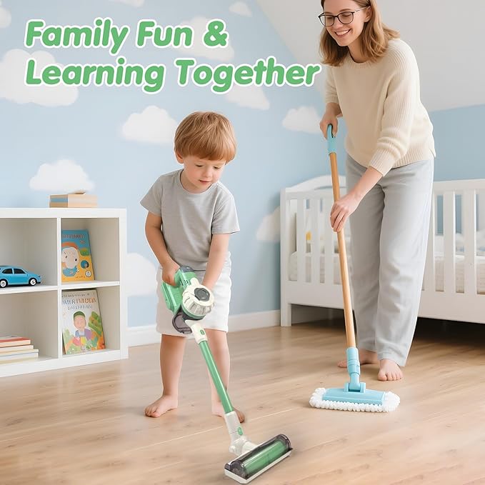 3-in-1 Kids Vacuum That Really Works – Working Toddler Vacuum Cleaner with Real Suction, Montessori Pretend Play Cleaning Toy Gift Set for Boys and Girls Ages 3+