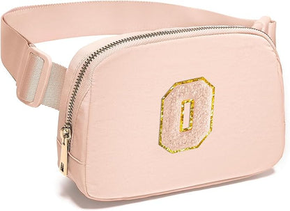 Gitus Gifts for 8 9 10 11 12 Year Old Girls Belt Bag Fanny Pack Crossbody Bags with Initial Letter Patch Cute Stuff Birthday Gifts for Teen Girls Women Personalized Trend Stuff (Coral Pink-O)