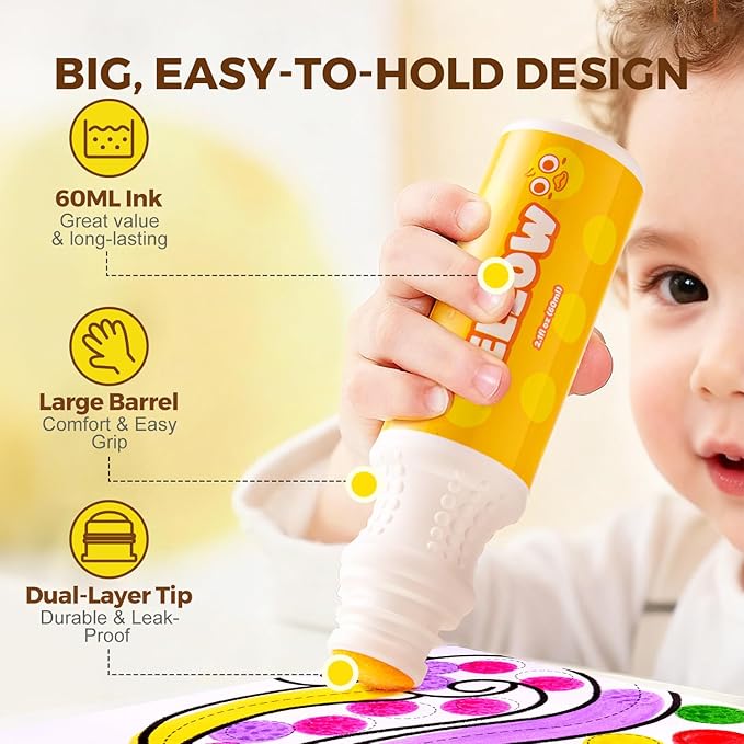 Jar Melo Washable Dot Markers for Toddlers, 8 Colors Dot Paints with 120 PDF & 10 Physical Activity Papers, Non-Toxic Bingo Daubers for Toddlers 2-4, Kids Arts and Crafts Supplies