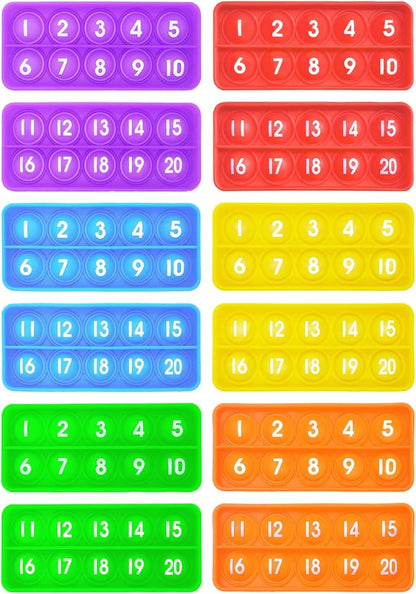 1-20 Ten Frame Popper, 12Pack Fidgets for Classroom, Quiet Sensory Toys Bubble Poppers, Pop for Counting Math, Focus Tools for Kids, Montessori Educational Toy Gift for Kindergarten