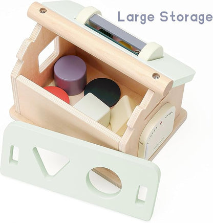 Wooden Toys for Babies 12 Months, Wooden Baby Drop Toys, 5 in 1 Object Permanence Box, Shape Sorting and Stacking Learning Toy, Sensory Play House for Toddlers Boys Girls 1 Years
