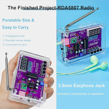 Upgraded RDA5807 Radio Soldering Kit, Solder Project Kit, Portable Radio DIY Electronic Kits, Practice Soldering Kit for Learning and Teaching Solder and Electronic