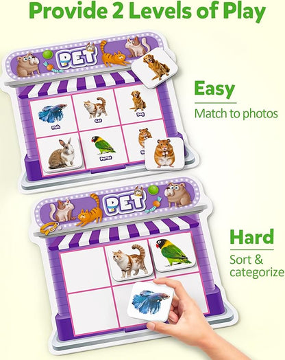 Coogam Magnetic Sorting Toys, Montessori Fridge Magnets Matching Game, Food Pets Grocery Furniture Category Recognition, Educational Learning Fine Motor Toy Gift for Toddler Ages 3-8