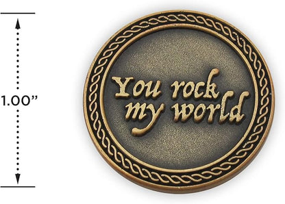 Romantic Love Expression Antique Gold Plated Pocket Coin for Date Night, You Rock My World, & Make My Heart Skip a Beat, Love Gift for Men & Women, from Him or Her
