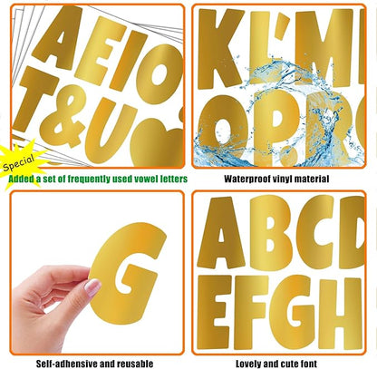 Bemeol Bulletin Board Letters 462 Pieces 4 Inch Alphabet Letter Stickers Cutout Letters for Poster Board Display Home Classroom School Decor(Gold)