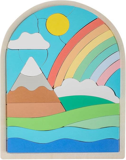 Jigsaw for Baby Boys, Wooden Puzzles for Toddlers 3-5, Boys Girls Birthday Gift for Kids Ages 4-6, Toddler Puzzles Montessori Toys for 3 Year Old, Great Gifts for 3+ Year Olds (Rainbow)