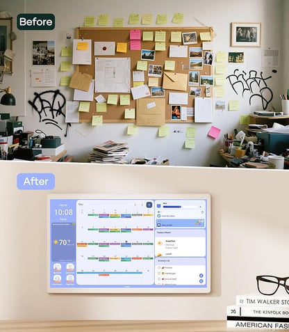Cozyla Mate Digital Calendar+ 2: 24 Inch Wall Touch Screen Chore Chart Customize Dashboard Smart Electronic Calendar for Family Schedules Meal Planner Supports All Google Play Apps Wall Mount White