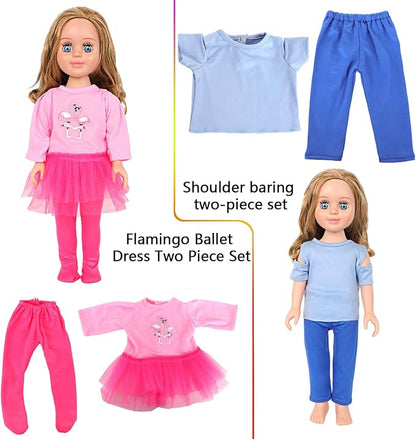 MSYO 10 Sets (20 Pcs) Doll Clothes for 17 - 18 Inch Dolls, Diverse Outfits (Sporty Dress, Floral Dress, Flamingo Swimwear) & Casual Wear, Fashion Dress - Up Set