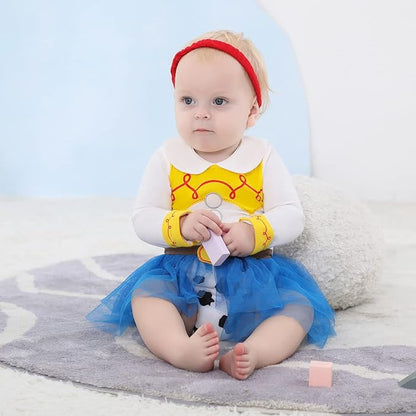 Dressy Daisy Princess Onesie Romper Fancy Dress Costume Halloween Birthday Bodysuit Outfit with Headband for Infant Baby Girl