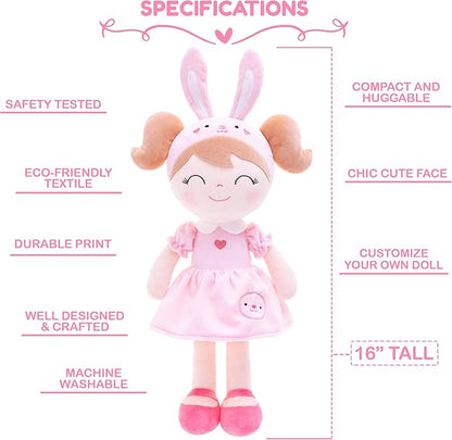 Gloveleya Personalized Doll with Your Name - Cute Pink Bunny Custom Soft Plush Doll for Girls Plush Doll Customized Gifts - Muñecas de Trapo Personalizadas para Niñas
